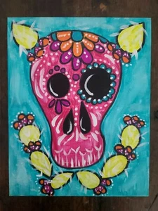 Day of the Dead Sugar Skull Canvas Painting Kit Paint/Brushes  NEW 8 x 10  - Picture 1 of 2