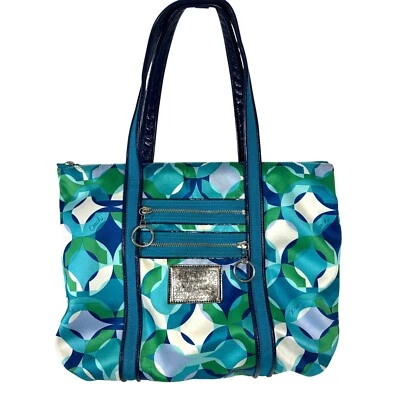 Bolso de Mano Coach POPPY De Colección Glam Op Art Caleidoscopio Azul Verde Satinado 14747 Foto 1 de 4