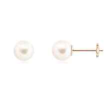 Angara Natural 8mm Freshwater Cultured Pearl Earrings in 14K Rose Gold for Women