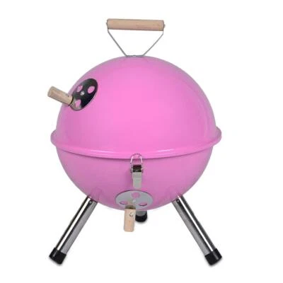 Mini BBQ Grill Holzkohle Kugelgrill pink 30 cm Kompaktgrill Picknickgrill - Bild 1 von 4