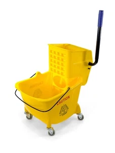 Mop Bucket 25 Quart | Side Press Wringer | 4 Wheels 2" | Yellow - Picture 1 of 8