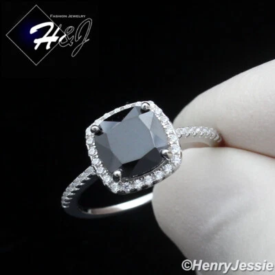 WOMEN SOLID 925 STERLING SILVER ICY BLACK CZ SILVER SQUARE ENGAGEMENT RING*R203 - Image 1 of 4