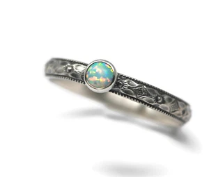 4mm Simulated Opal Ring Symmetrical Flower 925 Sterling Silver - Picture 1 of 5