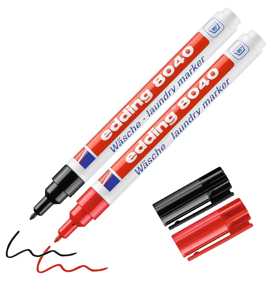Edding 8040 Wäschemarker Textilmarker 1mm Laundry marker Schwarz/Rot Wählbar! - Bild 1 von 1