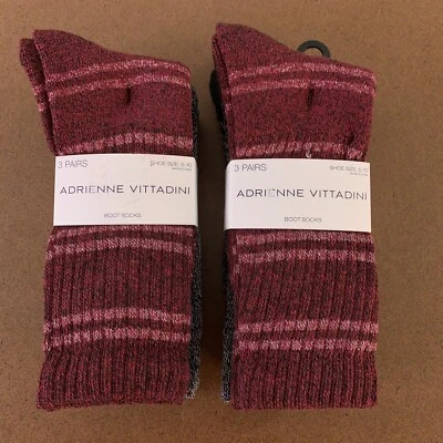 Zapatos para mujer Adrienne Vittadini talla 5-10 calcetines bota rayas vino 6 pares nuevos con etiquetas Foto 1 de 4
