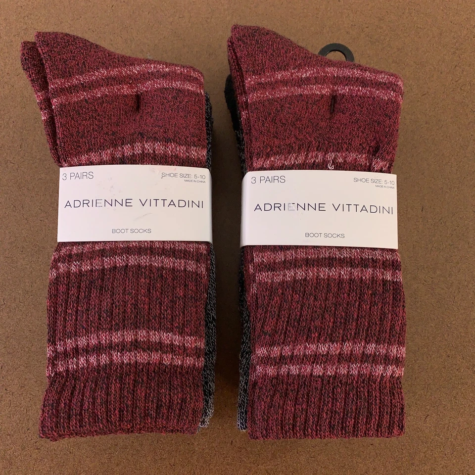 Zapatos para mujer Adrienne Vittadini talla 5-10 calcetines bota rayas vino 6 pares nuevos con etiquetas Foto 1 de 4