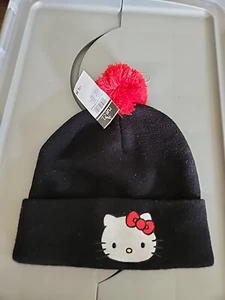 Hello Kitty Winter Beanie Hat Black with Red Pom Pom New - Picture 1 of 1