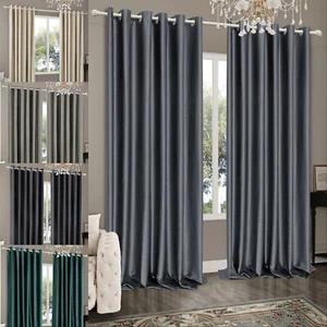 Thick Thermal Blackout Curtains Eyelet Ring Top Ready Made Curtain Panels Pair - Picture 1 of 27