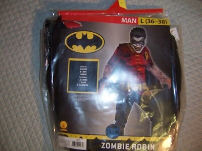 Mens Adult DC Comics Batman ZOMBIE ROBIN Halloween Costume L 36-38 NIP Cape Mask - Image 1 of 2