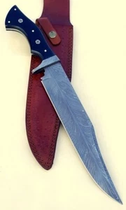 CUSTOM HANDMADE FORGED DAMASCUS STEEL FIXED BLADE HUNTING BOWIE,CAMPING BOWIE - Picture 1 of 3
