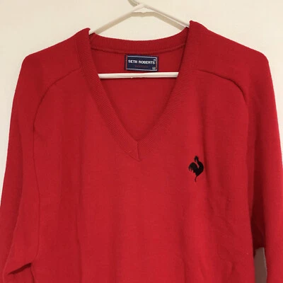 Suéter De Colección Para Hombres Años 80 Rojo Gallo Logo Rockabilly Golf Cobain Grunge NUEVOS ETIQUETAS Foto 1 de 4