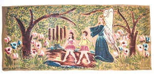 ORIGINAL FOLK OUTSIDER ART MURAL OF ANGEL AND CHILDREN IN FOREST ON CANVAS- FAB - Picture 1 of 12