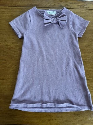 H&M Niñas Vestido Púrpura 3/4 T Suéter Funda Manga Corta Brillo Lazo Foto 1 de 4