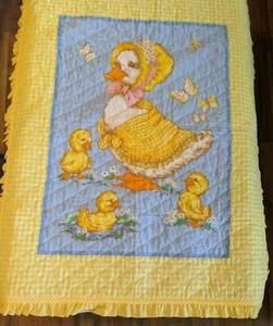 Edredón de cuna guinga patos en un estanque borde con volantes de aproximadamente 46X37 pulgadas - Imagen 1 de 5