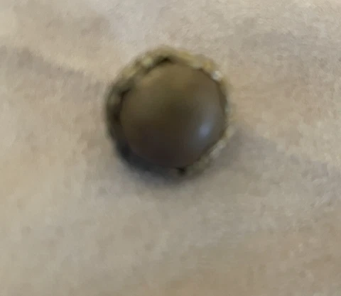 Vintage Domed Round Brass Filigree Button w/ Polished Wood "Stone"-Shank 3/8" Cover