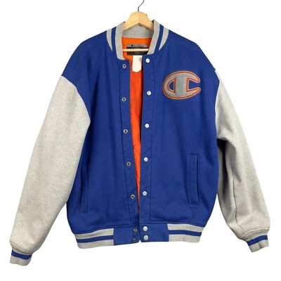 Champion varsity letter Jacket Men's Size L Blue Gray with orange lining long sl - Image 1 of 4
