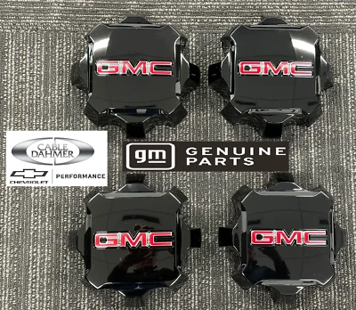 2021-2023 GMC Sierra 2500 / 3500 AT4 84627947 Alloy Wheel BLACK Center Caps SET - Image 1 of 4