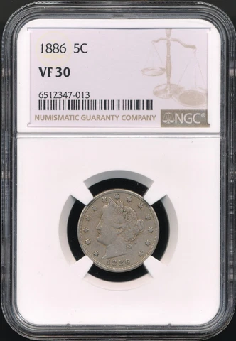 1886 Liberty "V" Nickel NGC VF 30 *One Of The Key Dates In The Set!* Cover
