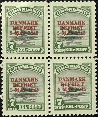 Greenland #21 MNH Block of 4 CV$510.00 Harp Seal Overprint Cover