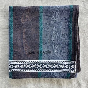 Vintage Handkerchief Navy Fabric Woven Paisley Vertical Striped Pocket Square 18 - Picture 1 of 4