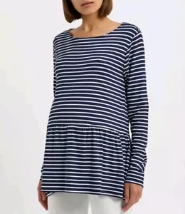 BNWT Jojo Maman Bebe Maternity Peplum Top Sweater Navy Blue Ecru Stripe M Medium - Picture 1 of 4