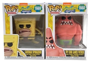 Funko Pop! SpongeBob Fry Cook Games Patrick #1668 & Caveman SpongeBob #1669 - Picture 1 of 5