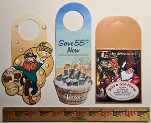 3 VERNORS Ginger Ale BOTTLE HANG Tags 2001,02&'05 Gnome Holiday Ham Recipe SANTA - Picture 1 of 13