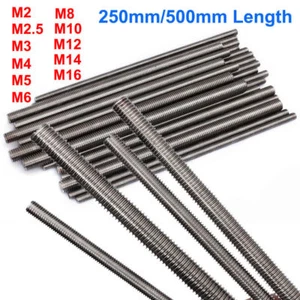 1PCS Threaded Rod 304 Stainles Steel Screw M2 M2.5 M3 M4 M5 M6 M8 M10 M12 M16 - Bild 1 von 7