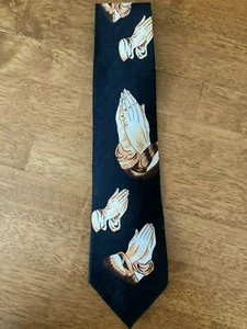 Roberto Cellini Men's Praying Hands Necktie Tie Black Gold Polyester  - Picture 1 of 4