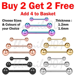 Tongue Bar Bars Ear New Eyebrow Nipple Tragus Surgical Steel Barbell Piercing - Picture 1 of 10