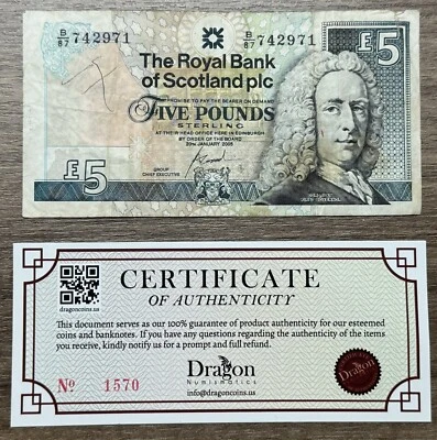 SCOTLAND 5 POUNDS P-364 2005 COMMEMORATIVE ROYAL COLLEGE SURGEONS MONEY CIRC🐉 - Image 1 of 2