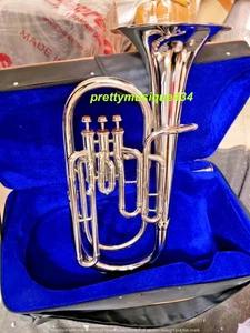 BARITONE MADE OF PURE BRASS METAL IN CHROME+ CUSHION BOX +MOUTHPIECE + FREE SHIP - Picture 1 of 11