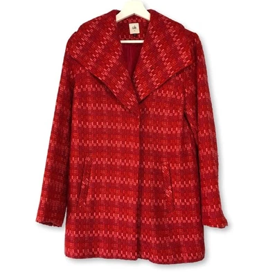 Abrigo Cabi Scarlet Sloan Rojo Rosa Tweed Mezcla de Lana a Cuadros Guisante Talla Pequeña 3031 Foto 1 de 4