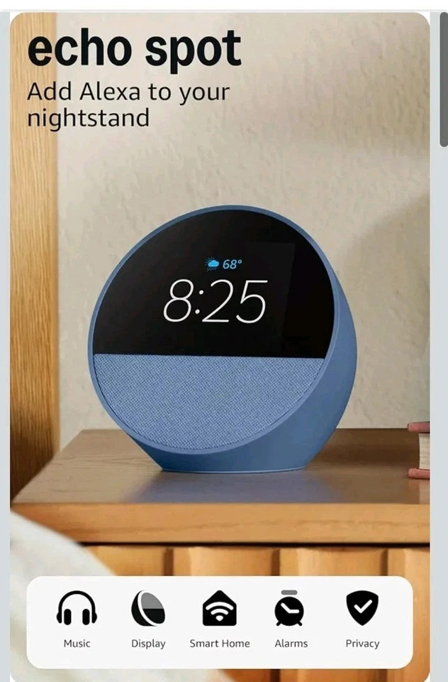 Amazon Echo Spot ( Model) Great for Nightstands Offices and Kitchens Sm