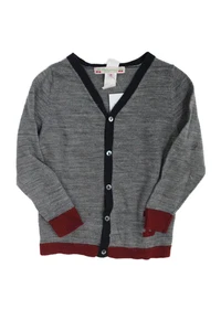 Bonpoint Girls Wool Knit V-Neck Long Sleeve Button Up Cardigan Sweater Gray 2 - Picture 1 of 4