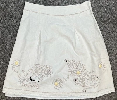 Vintage Y2K 90s *E-vie* Evie Cream Linen Look Embroidered Midi Skirt UK 10 - Image 1 of 4
