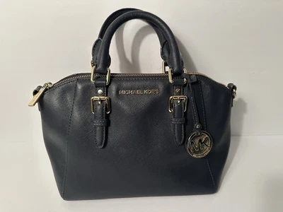 Michael Kors Ciara Satchel Dark Navy Blue Saffiano Leather Minimalist Preppy  - Image 1 of 4