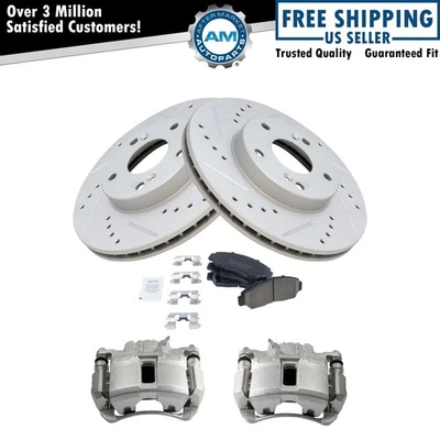 Pinzas de freno delanteras pastillas de cerámica y rotores perforados para Honda Accord 2003-2007 Foto 1 de 4