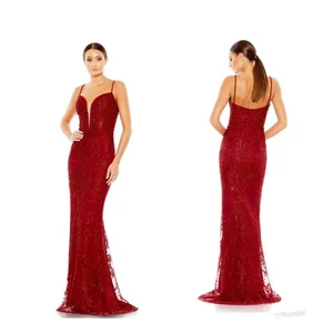 Vestido de sirena rojo con cuello profundo adornado Mac Duggal - Talla 8 (Nuevo) - Imagen 1 de 8