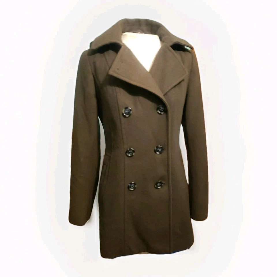 Abrigo Preston & York Mezcla Lana Guisante Verde Mujer Talla Pequeña Bolsillo con Botones Foto 1 de 4