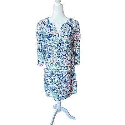 Vestido túnica corto Boden 100 % lino blanco y azul para mujer talla 4 cachemira Normcore Foto 1 de 4