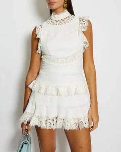 Zimmermann Dress Size 0 / AU 8 / US 4 Peggy Embroidered Trim Mini White Bridal - Picture 1 of 10