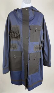Women's Alexander Wang Blue Black Hooded Raincoat Jacket Size M - Picture 1 of 5