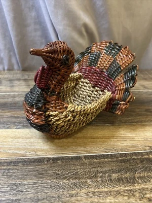 Vintage Wicker Turkey Woven Rattan Basket Planter Farmhouse Country Decor - Image 1 of 4