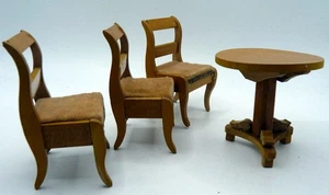 Antique Biedermeier German Table & 3 CHAIRS 1:16 Dollhouse Miniature - Picture 1 of 3