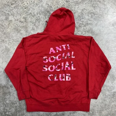 Sudadera con Capucha Anti Social Club Para Hombres Rojo Rosa Camuflaje Logo Pullover Ropa de Calle Foto 1 de 4