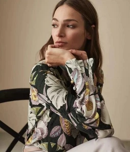 Reiss Flora Floral Printed Blouse, Black/Multi - Size 12 - Picture 1 of 11