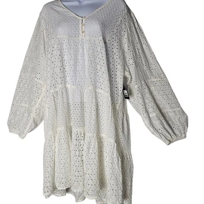 Lucky Brand Eyelet Dress XL White Boho Romantic Sheer Cottagecore Fairy NWT - Image 1 of 4