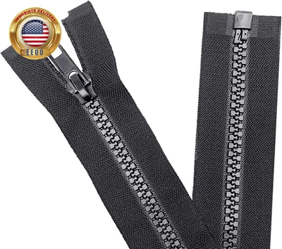 2PCS #5 32 Inch Separating Jacket Zippers for Sewing Coats Jacket Zipper Black M - Image 1 of 4