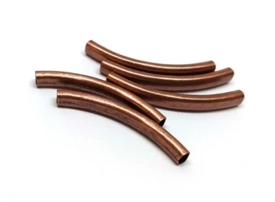 6 pcs Antique Copper Noodle Oval Tube Long Thin Smooth Curved Beads - 42mm x 6mm - Image 1 of 3
